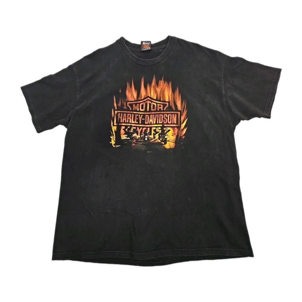Vintage 2000 Harley Davidson Flames Oklahoma US 66 Black Graphic TShirt XL Biker